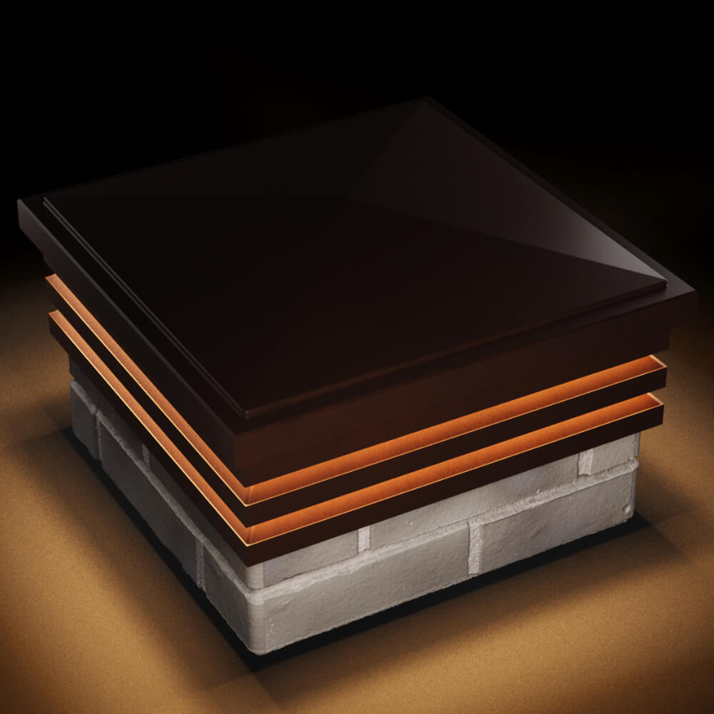 Колпак Zking Бона ХайТек Коричневый на столб 1.5х1.5 кирпича (385х385мм) с подсветкой в Златоусте фото