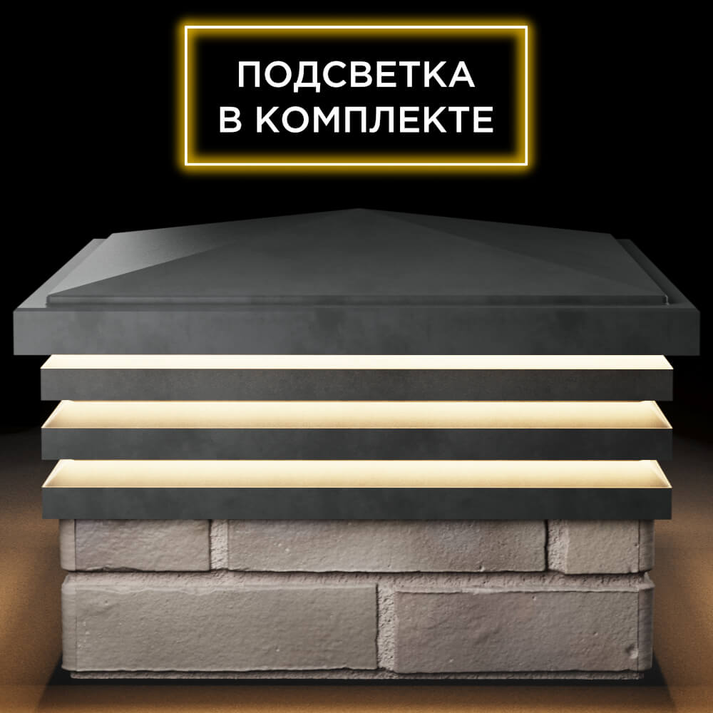 Колпак Zking Бона ХайТек Серый на столб 1.5х1.5 кирпича (385х385мм) с подсветкой Златоуст фото